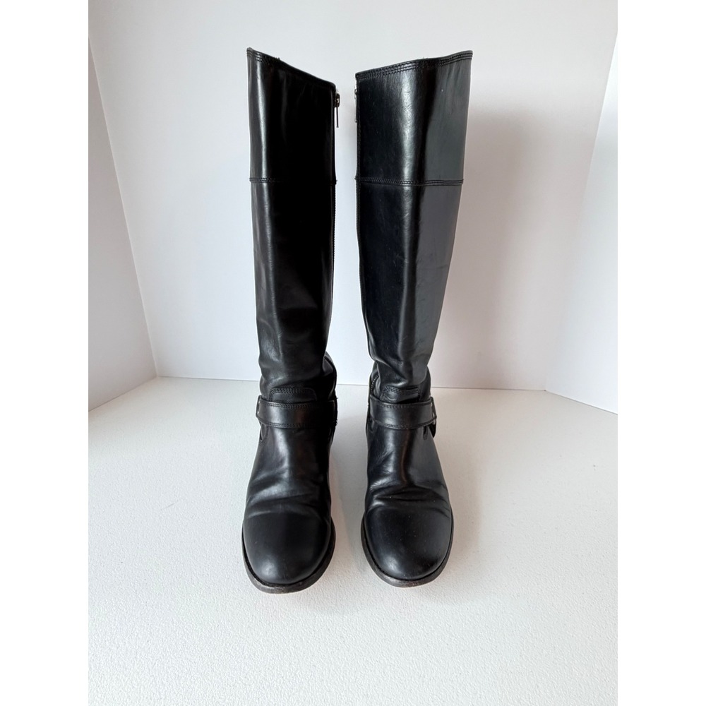 Frye Womens Harness Tall Leather Boots 7.5 Black Moto Preppy 76927